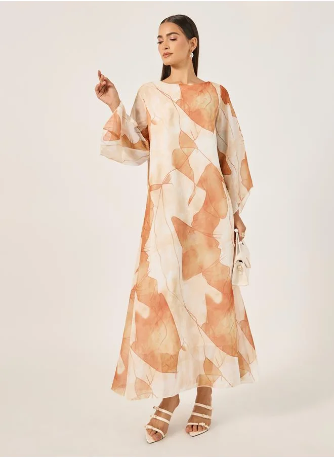 Styli Maxi Jalabiya with Leaf Print