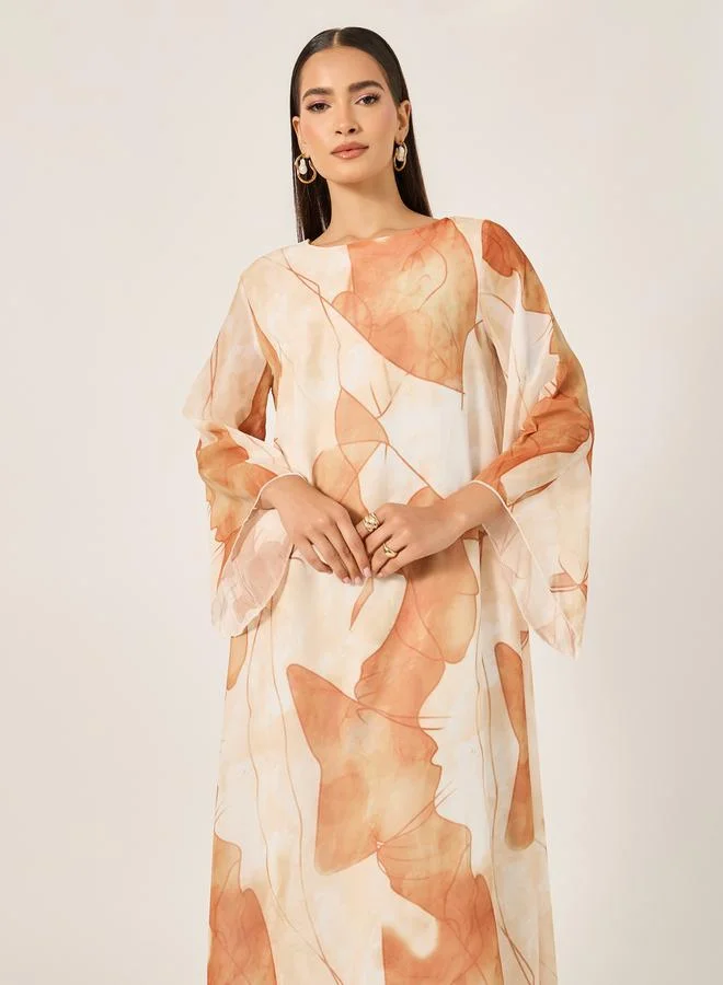 Take Two Maxi Jalabiya with Leaf Print by Styli