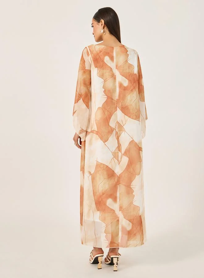 Take Two Maxi Jalabiya with Leaf Print by Styli