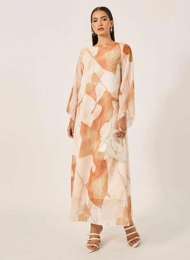 تايك تو جلابية ماكسي بطبعة أوراق شجر من ستايلي