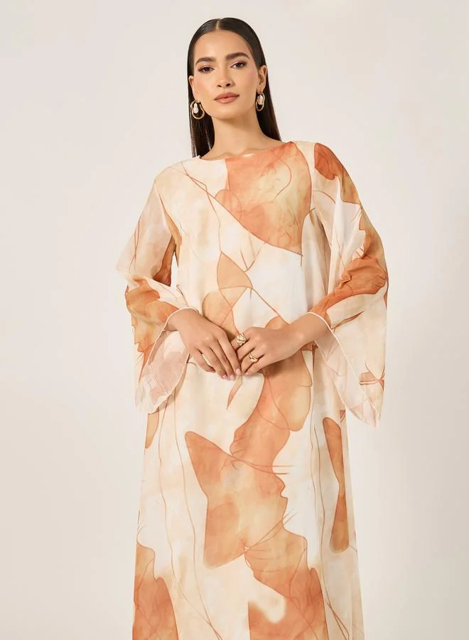 Take Two  Maxi Jalabiya with Leaf Print for Women | Best Price UAE