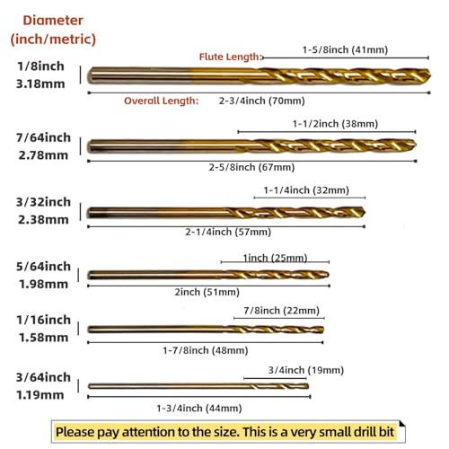 JFOGO 60PCS Mini Titanium Twist Drill Bit Set (3/64"-1/8"), HSS43 Fully Ground Micro Drill Bits for Wood, Metal,Plastic, Aluminum Alloy,Steels - Image 2