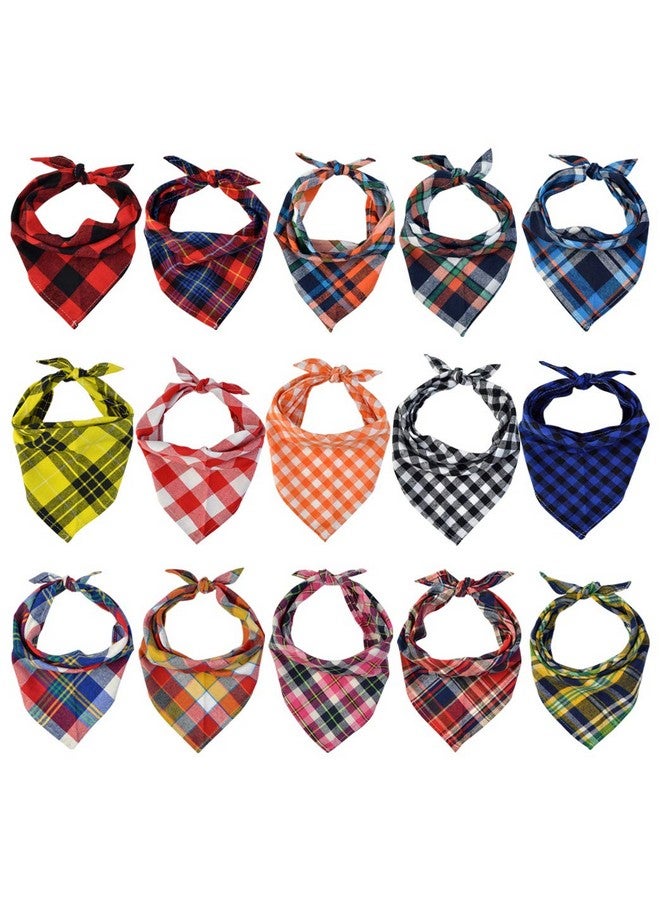 Tayfremn 15pcs Dog Bandanas, Dog Scarf Kerchief Dog Bibs Washable Girl Boy Dog Bandanas Set Cotton Checkered Pet Dog Bandanas Outdoor Dog Fall Bandanas Accessories for Small Dogs Cat Pet - Image 1