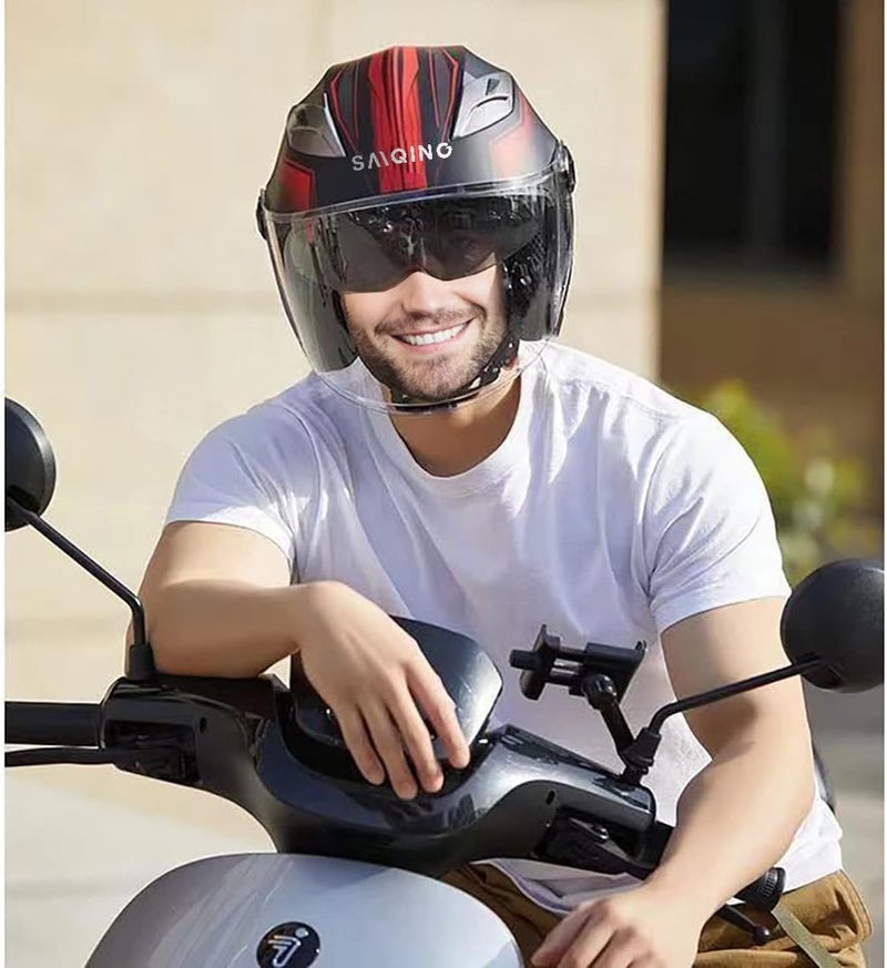 SanQing Motorcycle Helmet - Adult Open-Face Motorbike Helmet with Double Visor and Sun Shield - Image 2