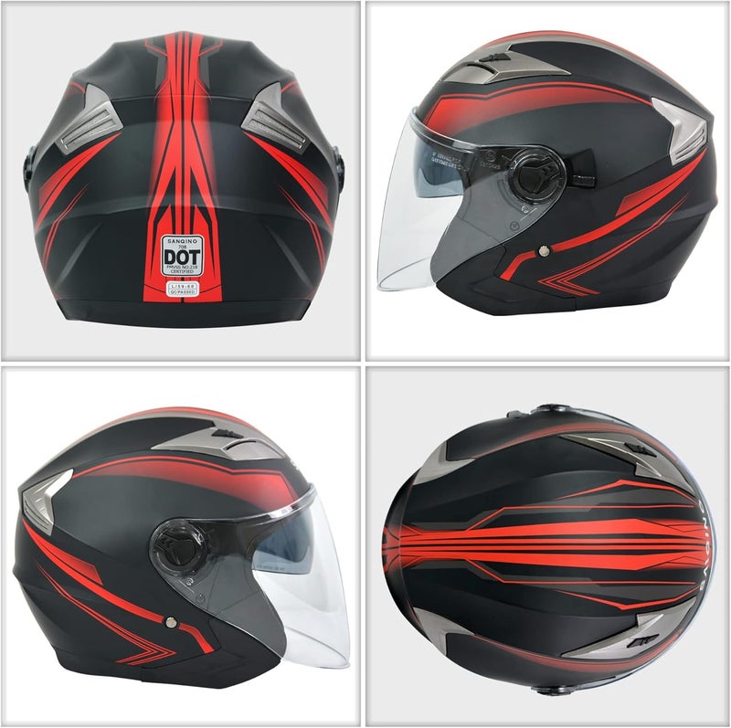 SanQing Motorcycle Helmet - Adult Open-Face Motorbike Helmet with Double Visor and Sun Shield - Image 3