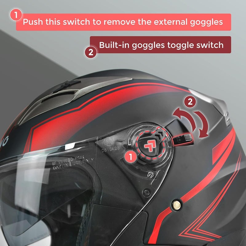 SanQing Motorcycle Helmet - Adult Open-Face Motorbike Helmet with Double Visor and Sun Shield - Image 4