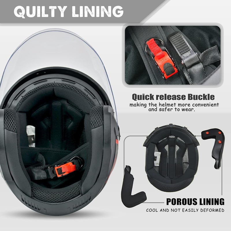 SanQing Motorcycle Helmet - Adult Open-Face Motorbike Helmet with Double Visor and Sun Shield - Image 5