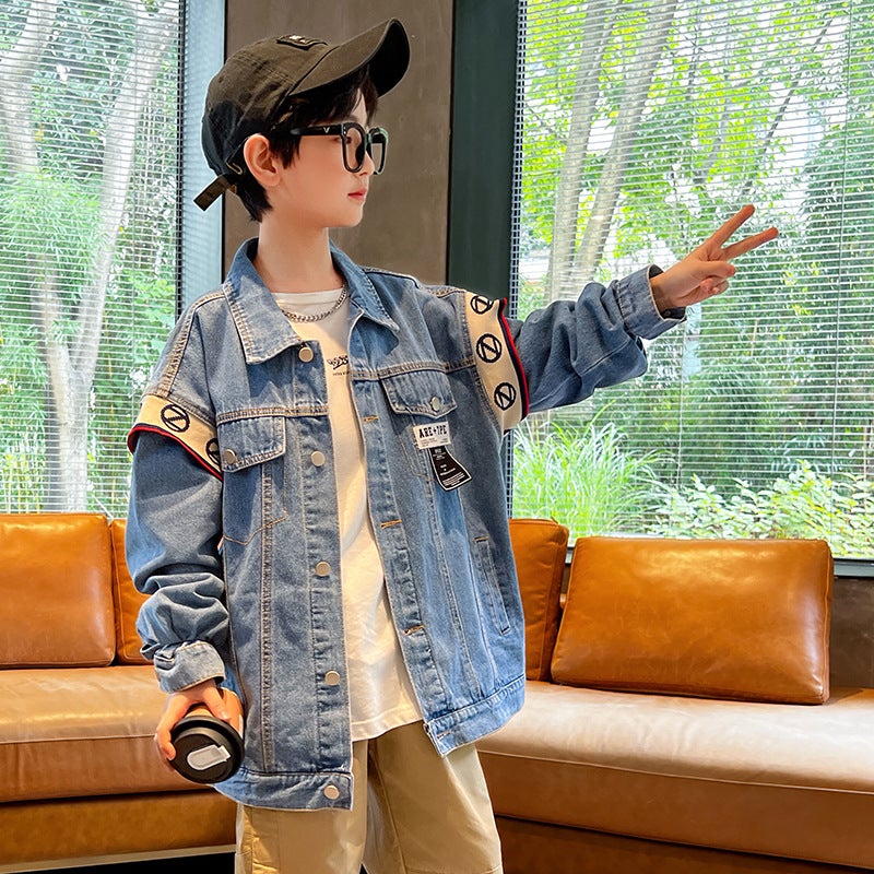 Boys' Denim Tops Korean Style Loose Children'S Tops Handsome Korean Children'S Clothing For Big Children Style - Image 3