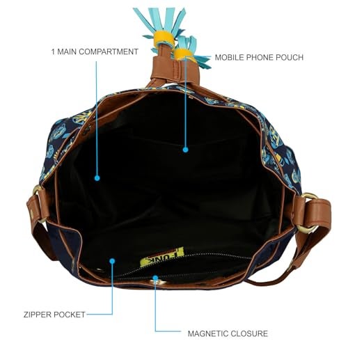 Funk For Hire Women’s Drawstring Sling Bag | Screen Printed Cotton Canvas with PU Details | Waterproof Nylon Lining | Adjustable Strap | Lightweight Handcrafted Shoulder Bag – Navy - Image 5