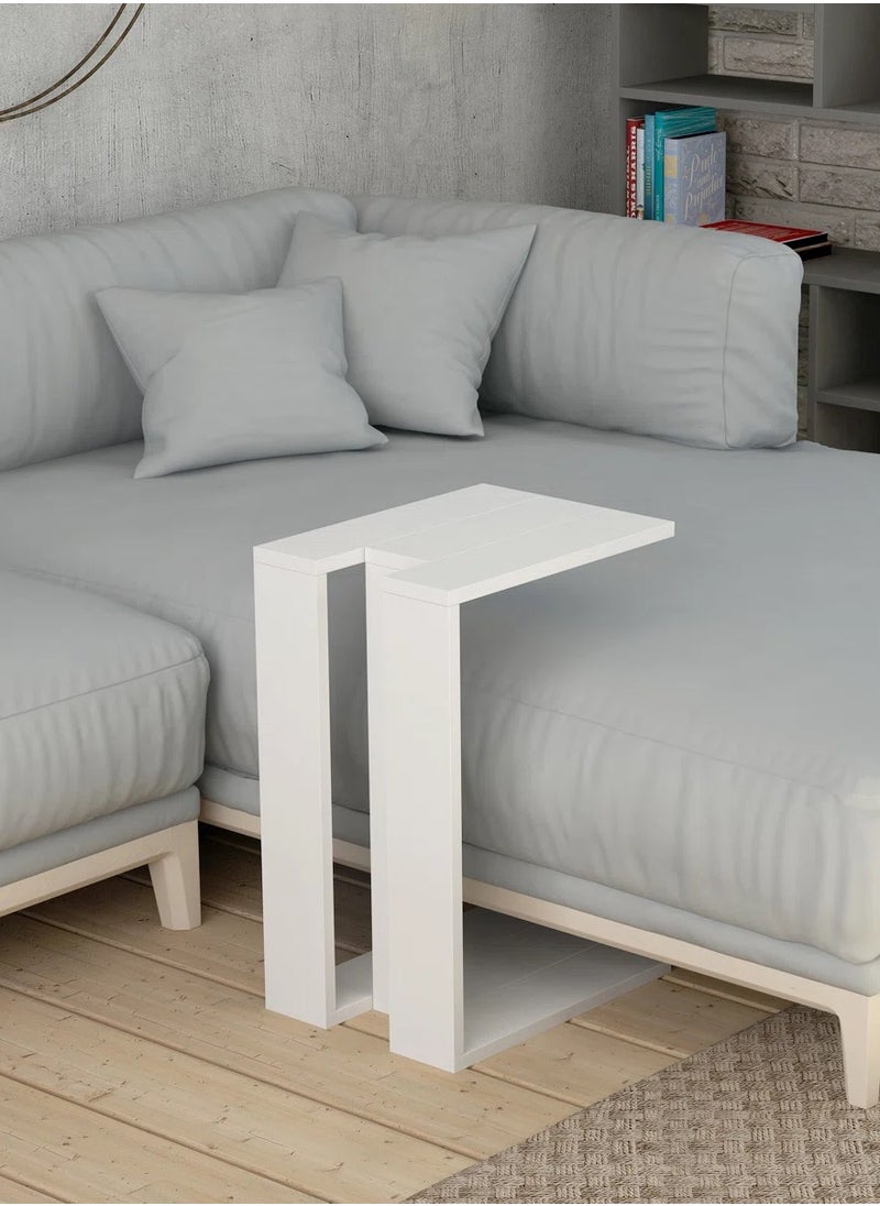 woodx Modern Compact C-Shaped Side Table – Matte White  - Image 1