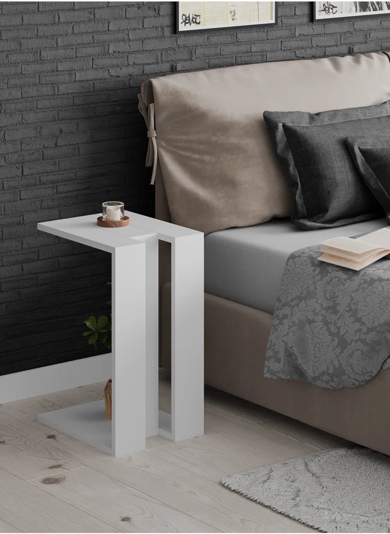 woodx Modern Compact C-Shaped Side Table – Matte White  - Image 2