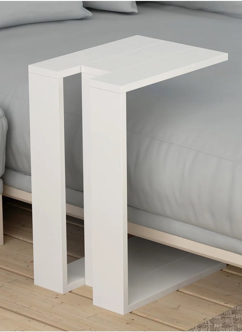 woodx Modern Compact C-Shaped Side Table – Matte White  - Image 3