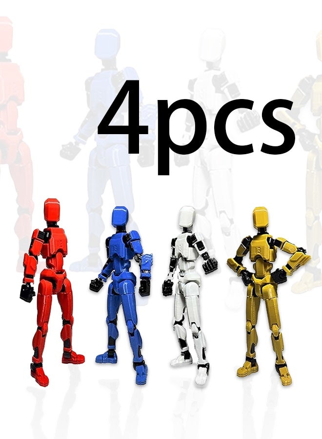 【4 قطع】(تم التجميع) مجموعة مجسمات الحركة T13، مجسم روبوت متحرك مطبوع ثلاثي الأبعاد روبو 13 مفصلي، دمية لهواة الجمع وديكورات سطح المكتب، أصفر وأحمر وأبيض وأزرق - Image 1