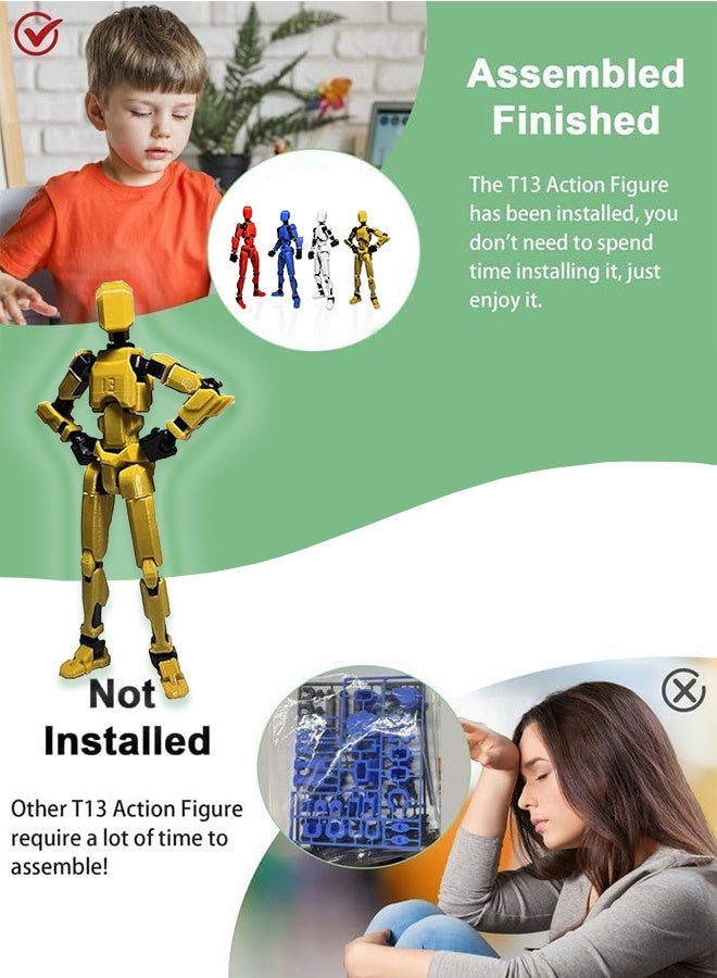 【4 قطع】(تم التجميع) مجموعة مجسمات الحركة T13، مجسم روبوت متحرك مطبوع ثلاثي الأبعاد روبو 13 مفصلي، دمية لهواة الجمع وديكورات سطح المكتب، أصفر وأحمر وأبيض وأزرق - Image 5