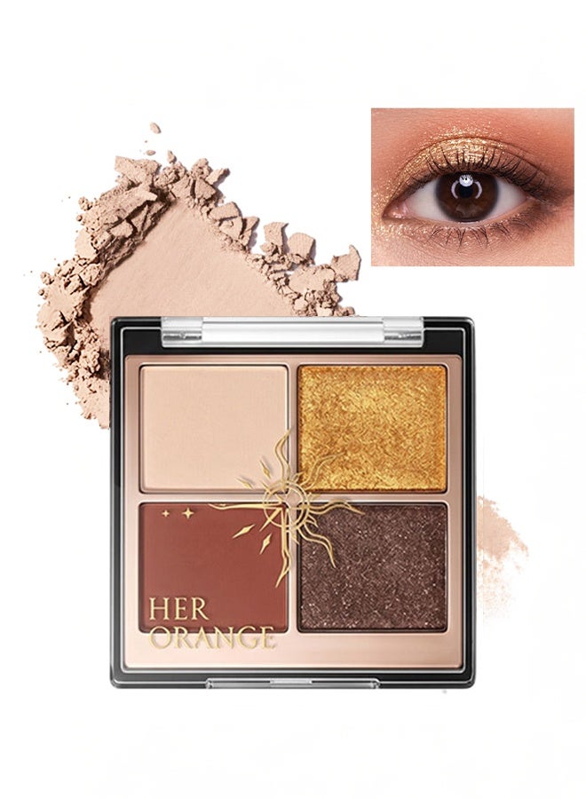 HERORANGE Moon Shadow Sunlight 4-Color Eyeshadow Palette,Warm Nude & Brown Tones with Matte & Gold Glitter, Long-Lasting Blendable Formula 06# - Image 1