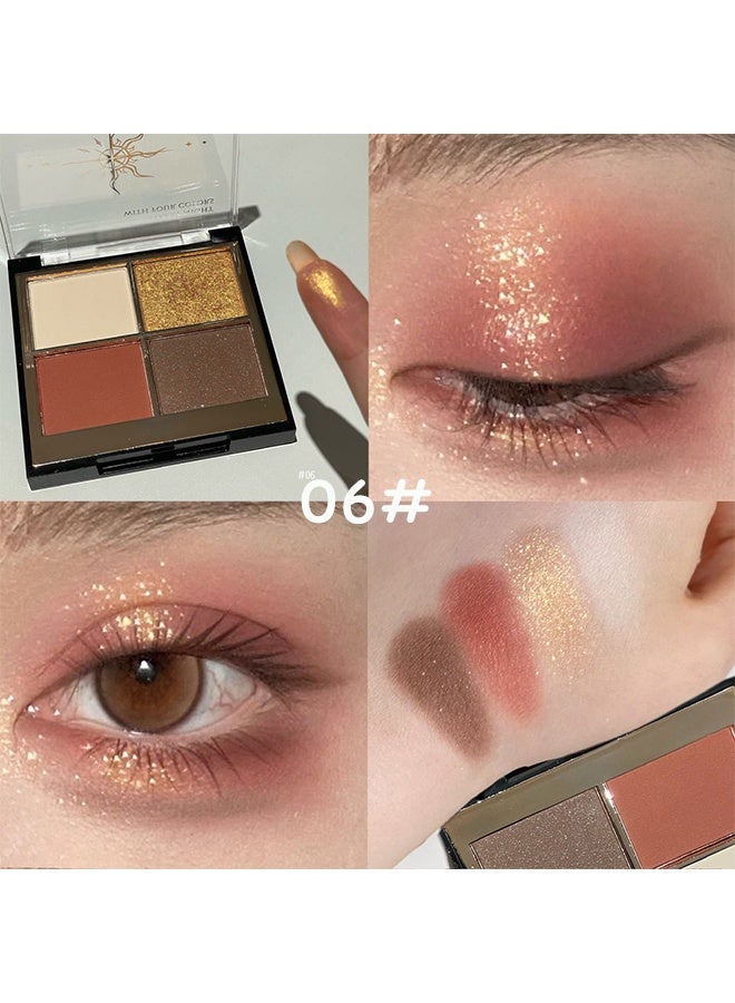 HERORANGE Moon Shadow Sunlight 4-Color Eyeshadow Palette,Warm Nude & Brown Tones with Matte & Gold Glitter, Long-Lasting Blendable Formula 06# - Image 2