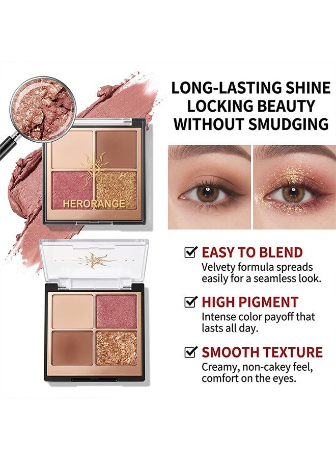 HERORANGE Moon Shadow Sunlight 4-Color Eyeshadow Palette,Warm Nude & Brown Tones with Matte & Gold Glitter, Long-Lasting Blendable Formula 06# - Image 5