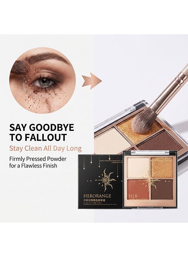 HERORANGE Moon Shadow Sunlight 4-Color Eyeshadow Palette,Warm Nude & Brown Tones with Matte & Gold Glitter, Long-Lasting Blendable Formula 06# - Image 4