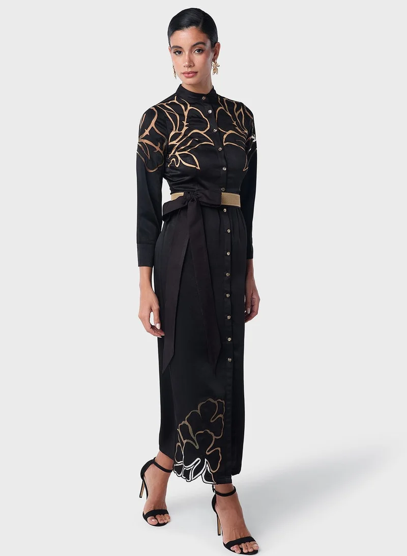 Threadz by Ajooni Floral Accented Shirtdress
