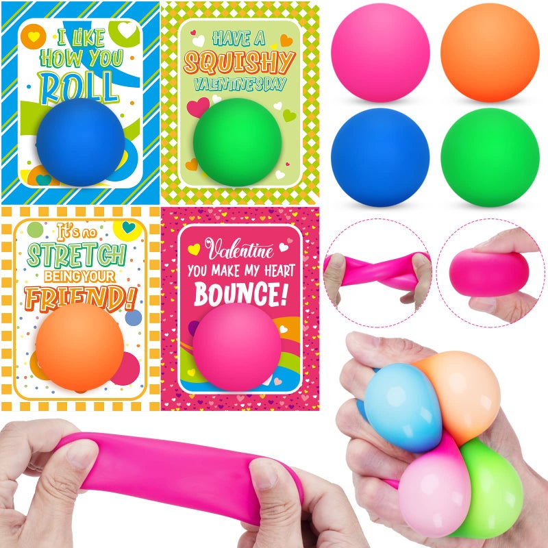 BAYSING Valentines Day Cards for Kids 28 Packs Stress Ball Stretchy Toy with Valentines Day Greeting Cards Squishy Balls Valentine Gift Sets for Kids Classroom Exchange Prizes Kids Party Favors Packs - Image 3