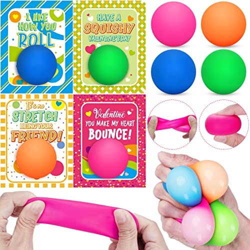 BAYSING Valentines Day Cards for Kids 28 Packs Stress Ball Stretchy Toy with Valentines Day Greeting Cards Squishy Balls Valentine Gift Sets for Kids Classroom Exchange Prizes Kids Party Favors Packs - Image 1