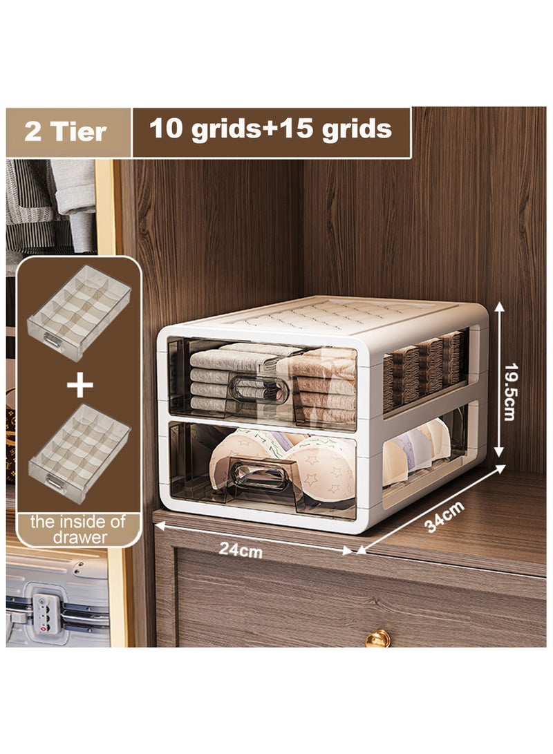 Vparty Underwear Organizer Drawer, 2 Tiers Underwear Storage Drawer, Stackable Closet Organizers and Storage Box for Bras, Socks, Scarves, Ties, Belt (2 Tier- 10 grids+15 grids)  - Image 2
