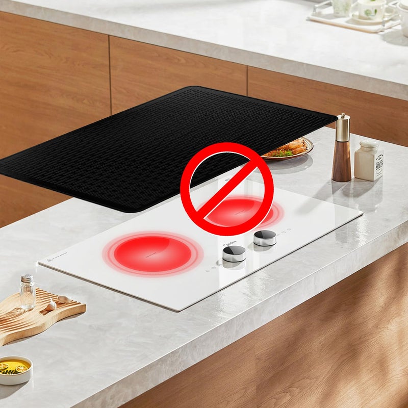 Abalter Stove Top Cover for Electric Stove - Food Grade Ceramic Stove top Cover, Silicone XXL Dish Drying Mat, Glass Cooktop Covers, Flat RV Range top Mats (Taupe,28x20) - Image 5