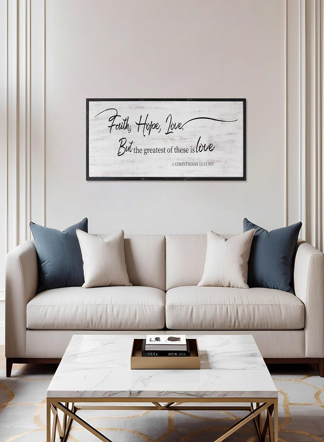 Easozoom Faith Hope and Love Bible Verses Framed Wall Sign For Family Living Room Kitchen Farmhouse Dining Room Vintage Boho Wall Art Decoration For Living Room Bedroom, 40 x 15 Inch Black - Image 3