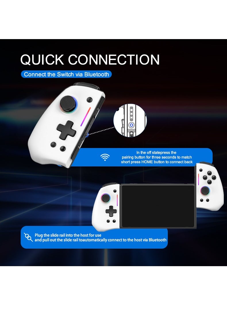 LinYuvo - KS42 Meteor Light Wireless Joy-pad with 8 Color RGB Lights for Switch/Lite/OLED, with Programmable, Turbo u0026 Vibration(White) - Image 1