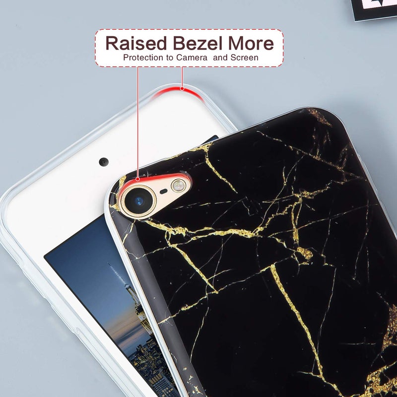 IDWELL iPod Touch Case with Screen Protectors, Slim FIT Anti-Scratch Flexible Soft TPU Bumper Hybrid Shockproof Protective Case for iPod Touch 5/6/7, Black Marble - Image 2
