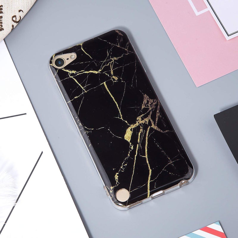 IDWELL iPod Touch Case with Screen Protectors, Slim FIT Anti-Scratch Flexible Soft TPU Bumper Hybrid Shockproof Protective Case for iPod Touch 5/6/7, Black Marble - Image 3