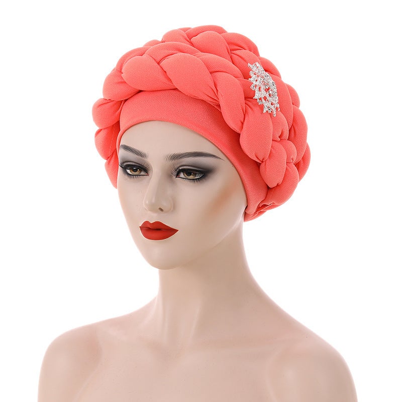 Braided Turban Hat Ethnic Decor Head Wrap Cotton Blend - Image 1