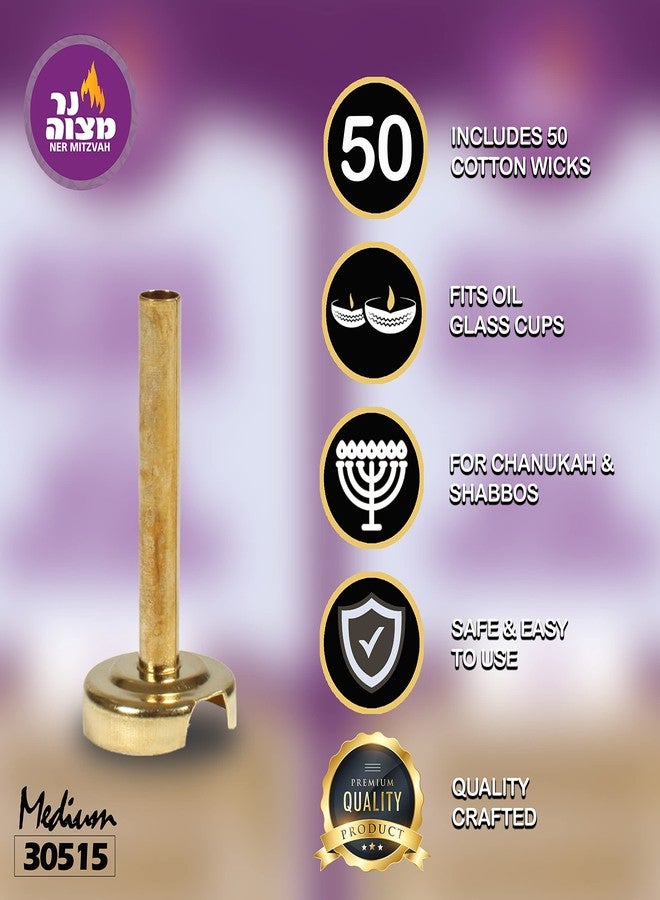 Ner Mitzvah Gold Wick Holder Set - 9 Medium Holders and 50 Wicks - for Oil Cup Candle Lighting, Multipurpose - Tzinores - Image 2