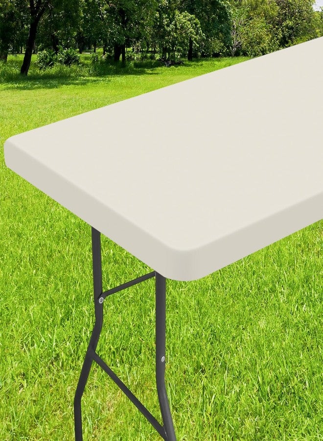 Smiry Rectangle Tablecloth, Elastic Fitted Flannel Backed Vinyl Tablecloths for 6ft Folding Tables, Waterproof Wipeable Table Covers for Indoor, Outdoor, Picnic and Camping (Beige, 36"x72") - Image 1