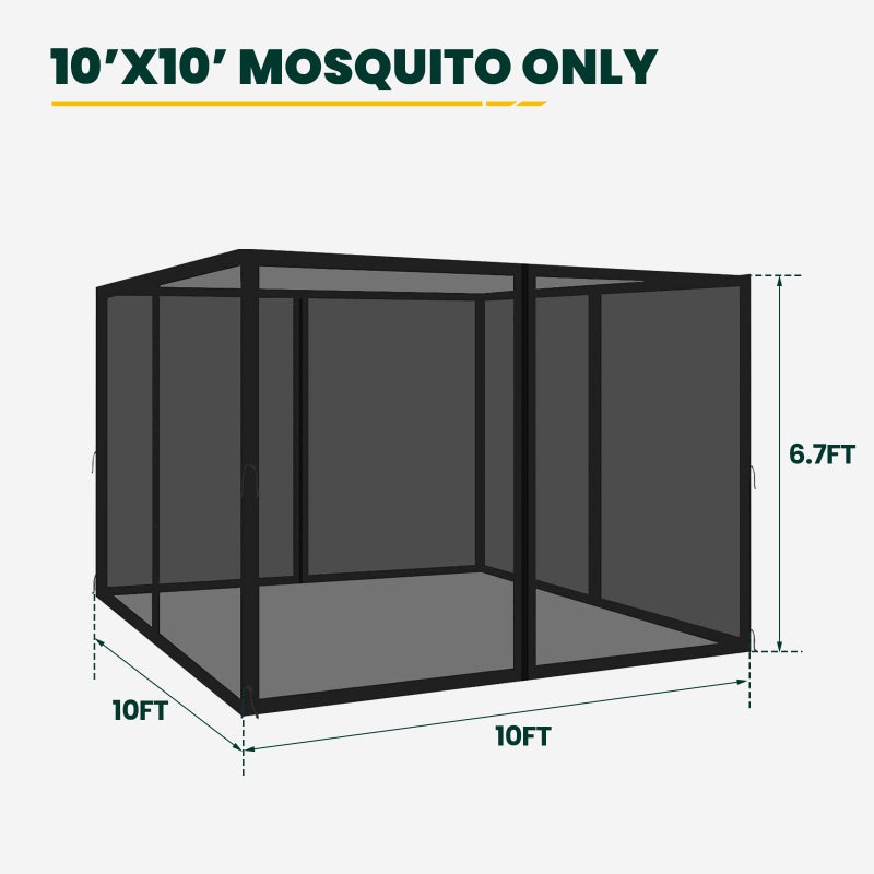 OLILAWN Gazebo Universal Replacement Mosquito Netting, 10' x 10' Outdoor Canopy Net Screen 4-Panel Sidewall Curtain, with Zippers, Easy to Install, Fit for Most Gazebo 10x10 Canopy, Black - Image 2
