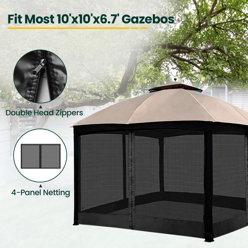 OLILAWN Gazebo Universal Replacement Mosquito Netting, 10' x 10' Outdoor Canopy Net Screen 4-Panel Sidewall Curtain, with Zippers, Easy to Install, Fit for Most Gazebo 10x10 Canopy, Black - Image 5