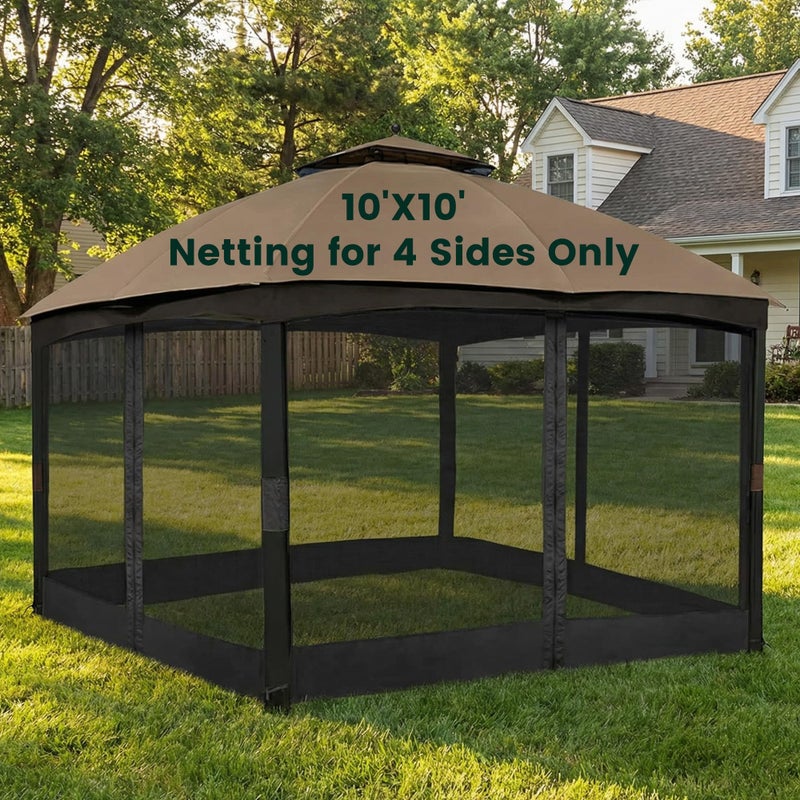 OLILAWN Gazebo Universal Replacement Mosquito Netting, 10' x 10' Outdoor Canopy Net Screen 4-Panel Sidewall Curtain, with Zippers, Easy to Install, Fit for Most Gazebo 10x10 Canopy, Black - Image 1