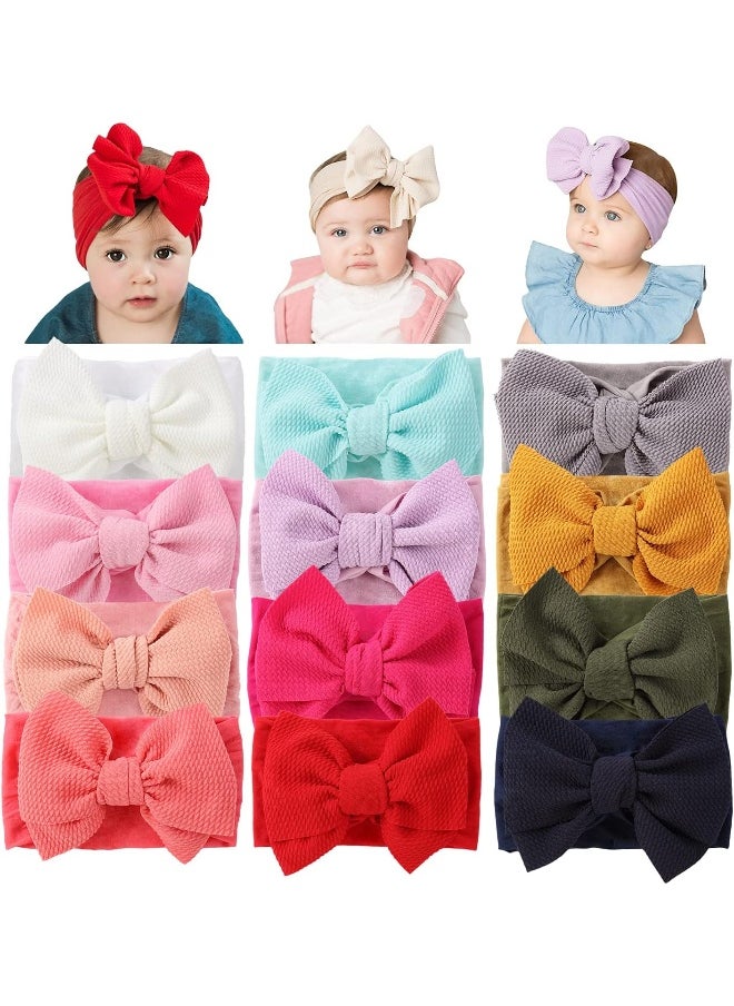 Cinaci Cinaci 12 Pack Solid Stretchy Nylon Headbands with Big Bow Hair Accessories Wide Headwraps for Baby Girls Infants Toddlers Kids  - Image 1