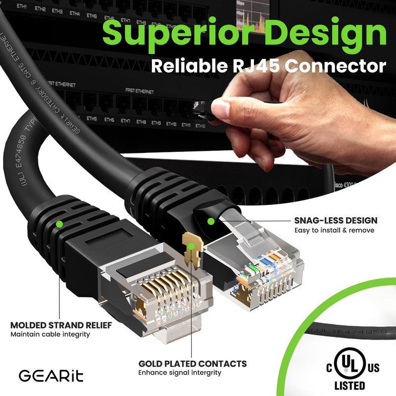 GEARit Cat 6 Ethernet Cable Pack â€“ 10-Pack 10 ft Cat6 Ethernet Patch Cables | RJ45 Network Patch Cable, 10 Gbps Snagless Gold-Plated Connectors â€“ Ethernet Cable Cat 6 for PC, TV, Router â€“ Black - Image 4