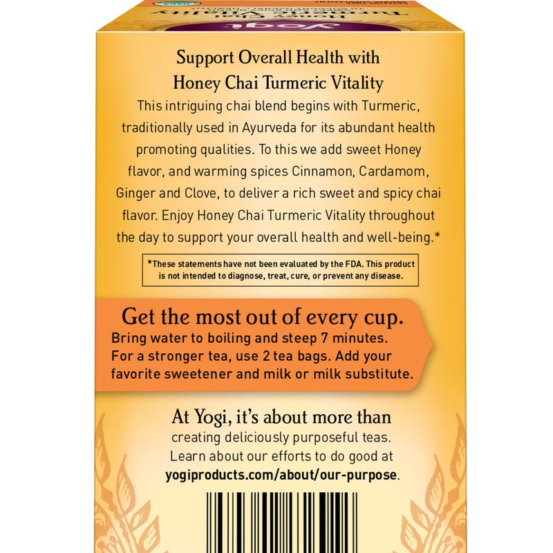 Yogi Tea Honey Chai Turmeric Vitality Tea - 16 Tea Bags per Pack (6 Packs) - Organic Tea to Support Overall Health - Includes Cinnamon Bark, Turmeric Root, Cardamom Pod, Ginger Root & More - Image 2