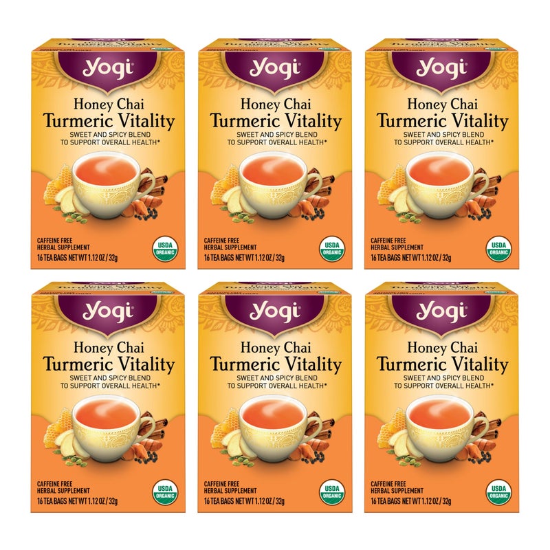 Yogi Tea Honey Chai Turmeric Vitality Tea - 16 Tea Bags per Pack (6 Packs) - Organic Tea to Support Overall Health - Includes Cinnamon Bark, Turmeric Root, Cardamom Pod, Ginger Root & More - Image 1