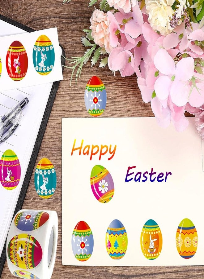 Hrnsnails 500Pcs Easter Egg Stickers Roll - 9 Pattern Designs Self-Adhesive Sealing Stickers, Rabbit Flower Waterproof Decals for Easter Spring Party Envelope Scrapbook Decor - Image 4