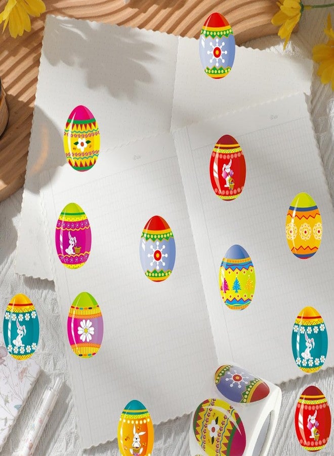 Hrnsnails 500Pcs Easter Egg Stickers Roll - 9 Pattern Designs Self-Adhesive Sealing Stickers, Rabbit Flower Waterproof Decals for Easter Spring Party Envelope Scrapbook Decor - Image 2