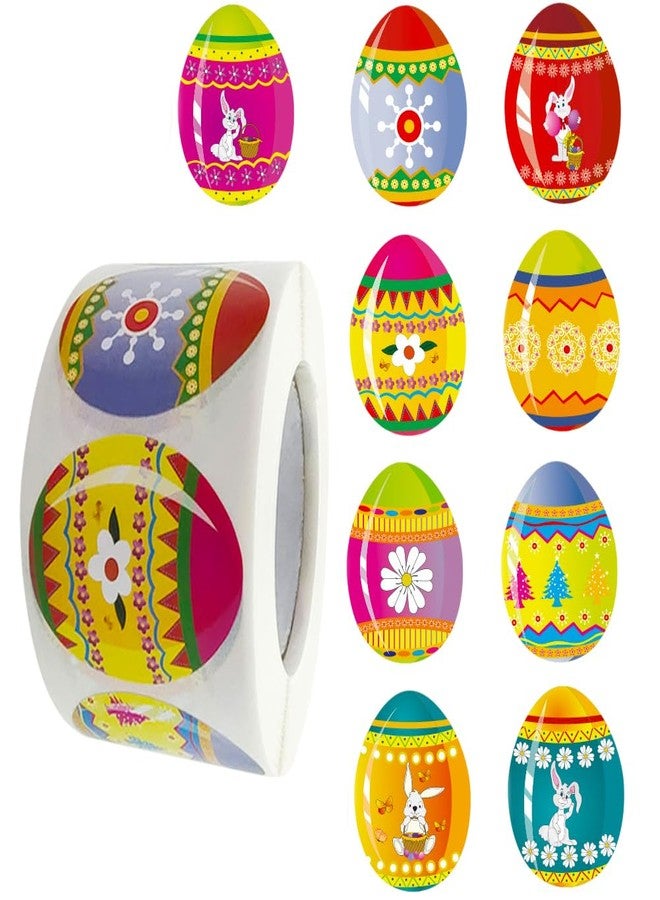 Hrnsnails 500Pcs Easter Egg Stickers Roll - 9 Pattern Designs Self-Adhesive Sealing Stickers, Rabbit Flower Waterproof Decals for Easter Spring Party Envelope Scrapbook Decor - Image 1