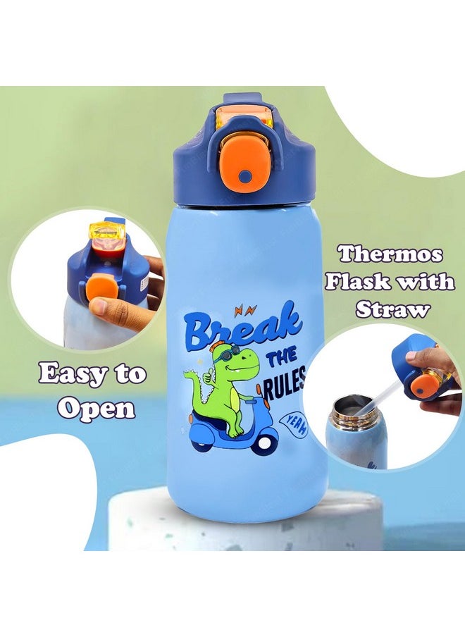 FunBlast - FunBlast Insulated Water Bottle for Kids - Cartoon Design Hot and Cold Water Bottle for Kids - Double Walled Vacuum Insulated Stainless Steel Bottle, Thermos Flask with Straw - 530 ML (Sky Blue) - Image 1