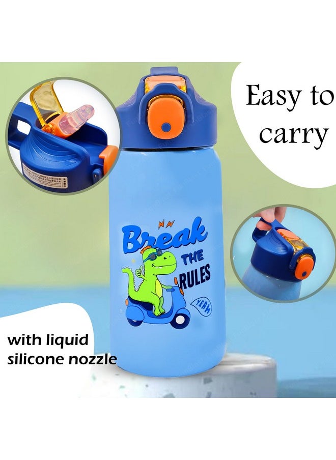 FunBlast - FunBlast Insulated Water Bottle for Kids - Cartoon Design Hot and Cold Water Bottle for Kids - Double Walled Vacuum Insulated Stainless Steel Bottle, Thermos Flask with Straw - 530 ML (Sky Blue) - Image 1