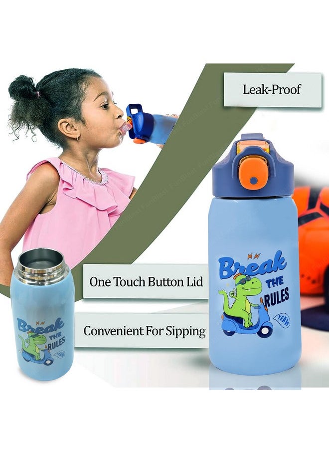 FunBlast - FunBlast Insulated Water Bottle for Kids - Cartoon Design Hot and Cold Water Bottle for Kids - Double Walled Vacuum Insulated Stainless Steel Bottle, Thermos Flask with Straw - 530 ML (Sky Blue) - Image 1