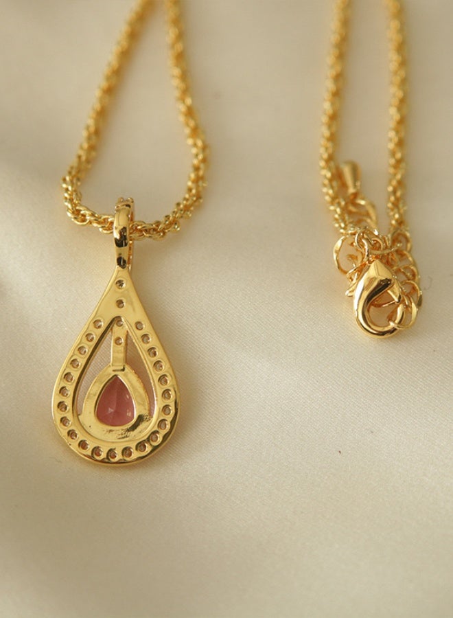 Teardrop Pink Crystal Zircon Inlaid Chain Necklace - Image 2