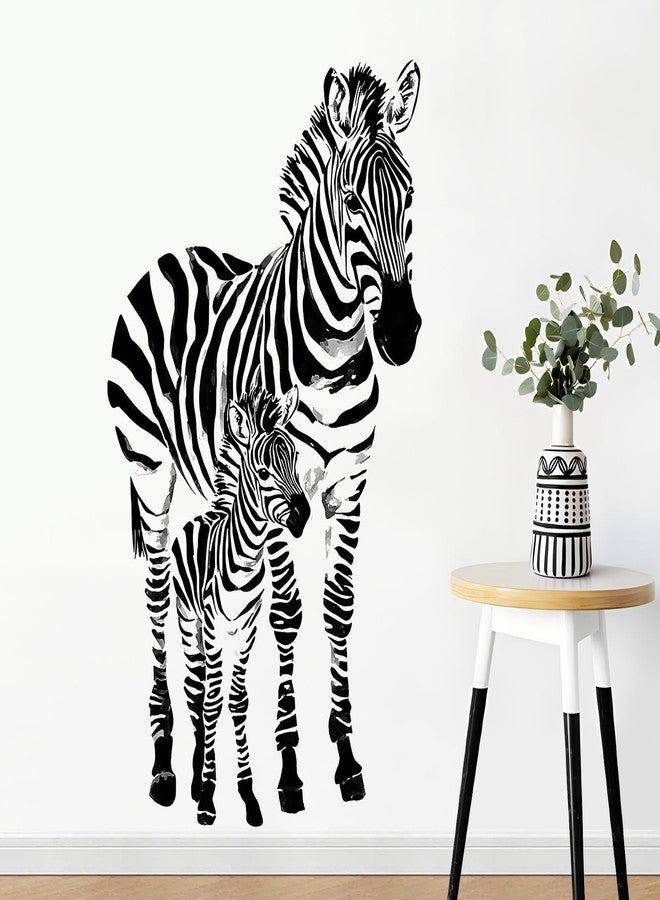 DRWSSR Removable Watercolor Striped Zebra Wall Decals DIY Jungle Cartoon Animal Wall Decals Vinyl Parent Child Animals Wall Decals for Kids Bedroom Bathroom Nursery Black and White Home Decor - Image 1