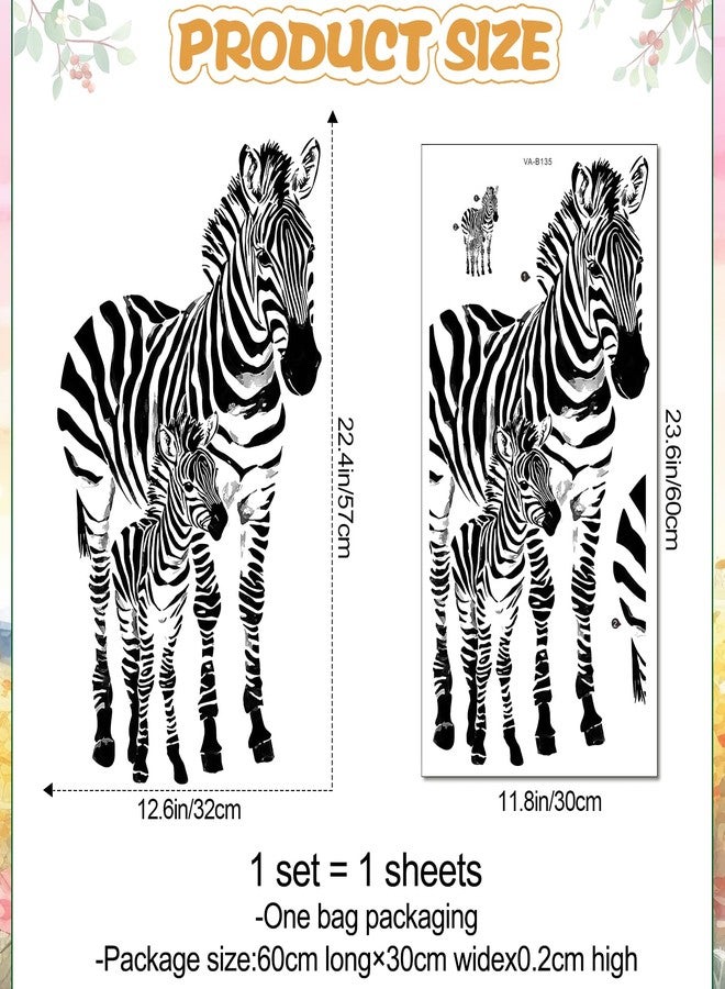 DRWSSR Removable Watercolor Striped Zebra Wall Decals DIY Jungle Cartoon Animal Wall Decals Vinyl Parent Child Animals Wall Decals for Kids Bedroom Bathroom Nursery Black and White Home Decor - Image 2
